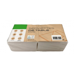 Serviette blanche 30 x 30 cm 1 pli pure ouate 100 % cellulose Ecolabel fabriquée en France carton de 4 000