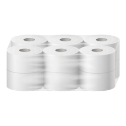 Papier hygiénique Mini Jumbo 180 m pure ouate blanche double épaisseur gaufrée Ecolabel colis de 12