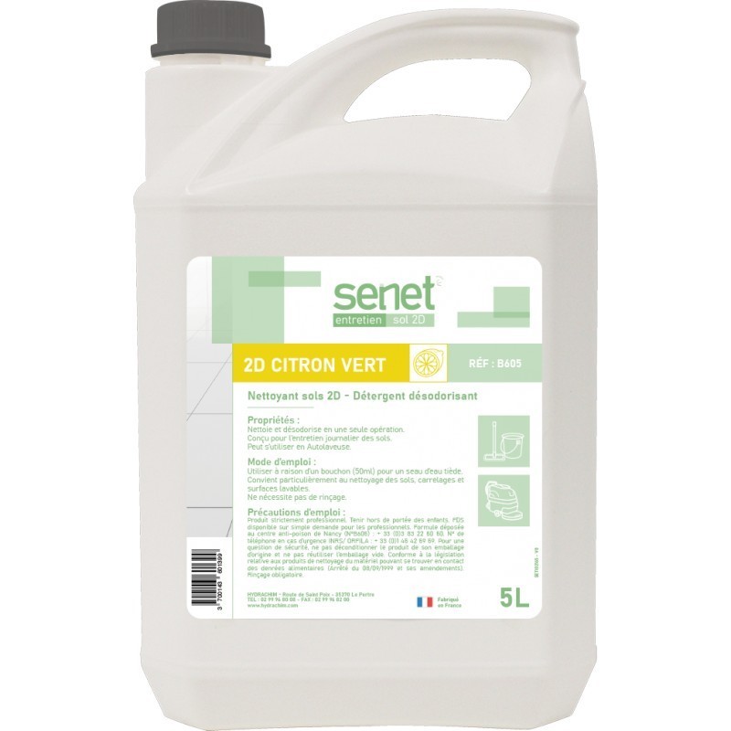 SENET 2D Citron détergent surodorant professionnel bidon 5 litres