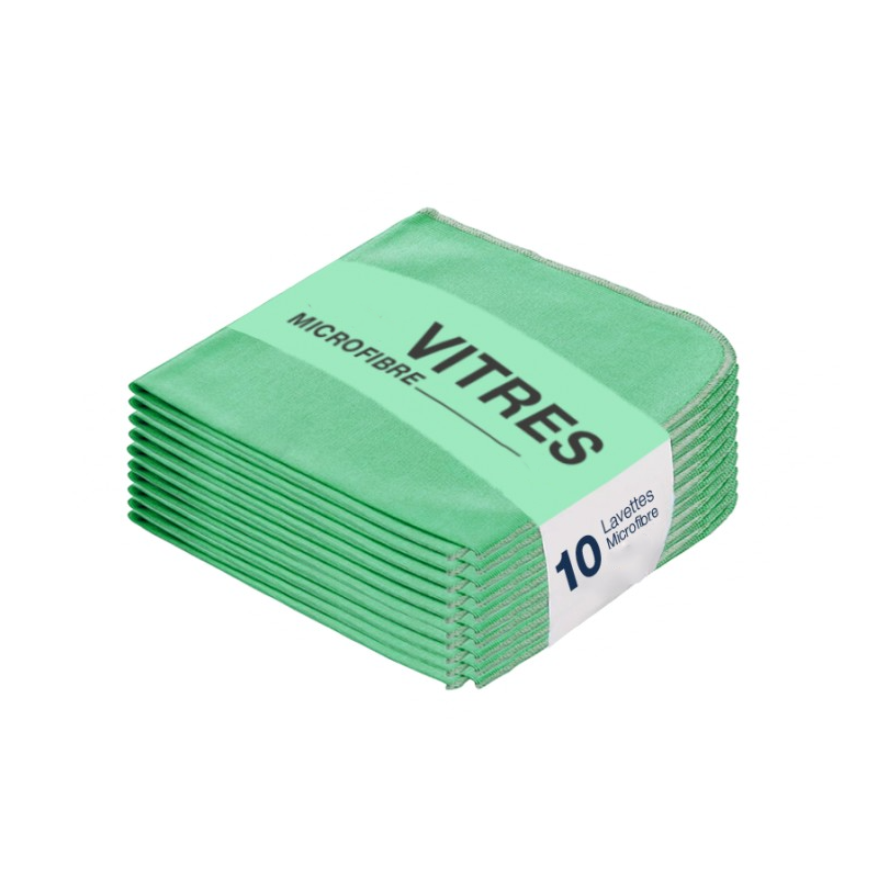 Lavette vitre microfibre verte 38 x 38 cm – Paquet de 10
