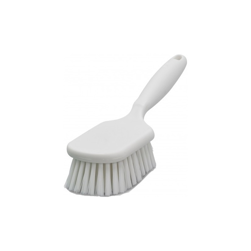 Brosse polyester mi-dur blanche à manche 25 cm