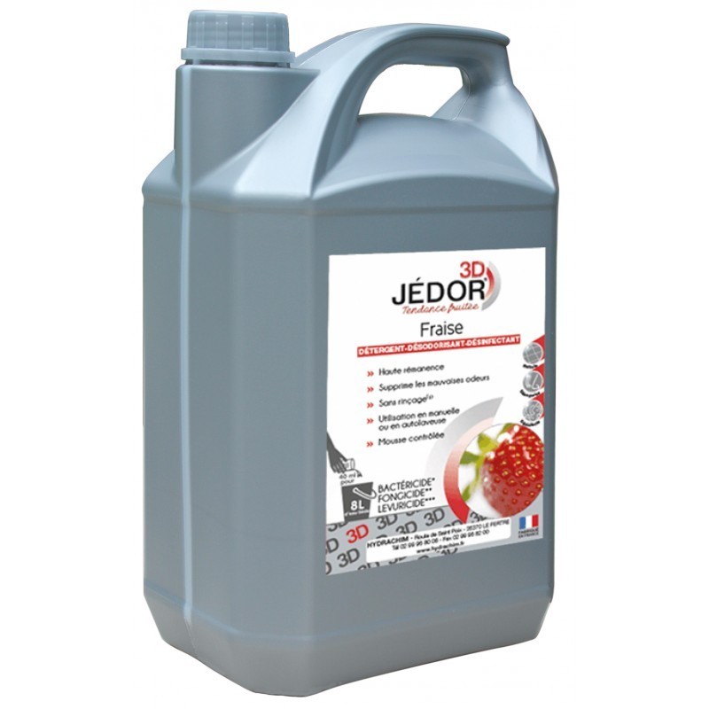 JEDOR 3D Détergent Surodorant Désinfectant Virucide 5 L – Parfum Fraise
