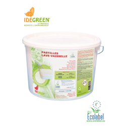 IDEGREEN Ecolabel pastilles pour lave-vaisselle et lave-verres seau 125 pastilles
