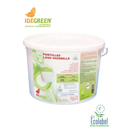 IDEGREEN Ecolabel pastilles pour lave-vaisselle et lave-verres seau 125 pastilles
