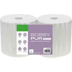 Bobine industrielle 1500 formats pure ouate blanche double épaisseur Ecolabel colis de 2