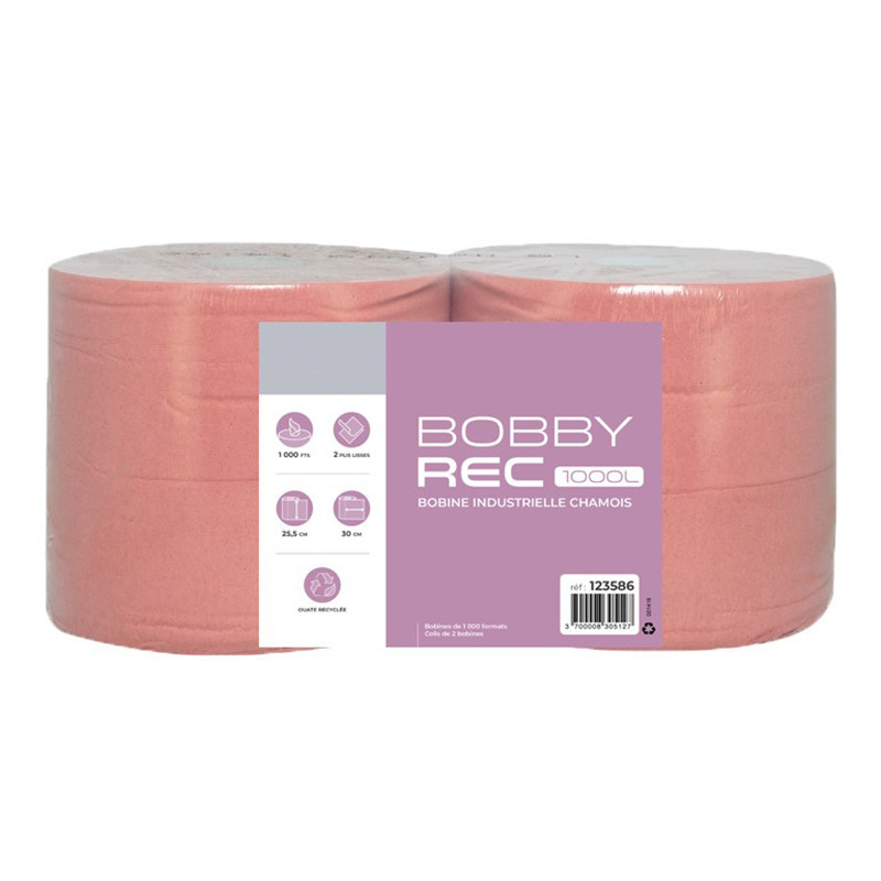 Bobine industrielle recyclée chamois 1000 formats double épaisseur colis de 2