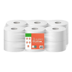 Papier hygiénique Mini Jumbo 180 m pure ouate blanche double épaisseur gaufrée Ecolabel colis de 12