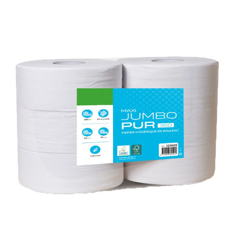 Papier hygiénique Maxi Jumbo 350 m pure ouate blanche double épaisseur gaufrée