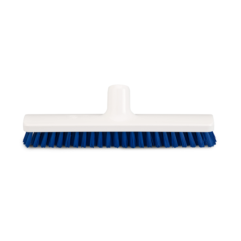 Frottoir polyester dur bleu 30 cm monture PP douille inclinée gamme alimentaire