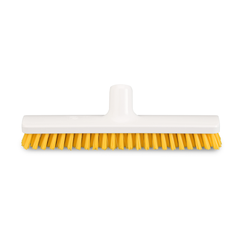 Frottoir polyester dur jaune 30 cm monture PP douille inclinée gamme alimentaire