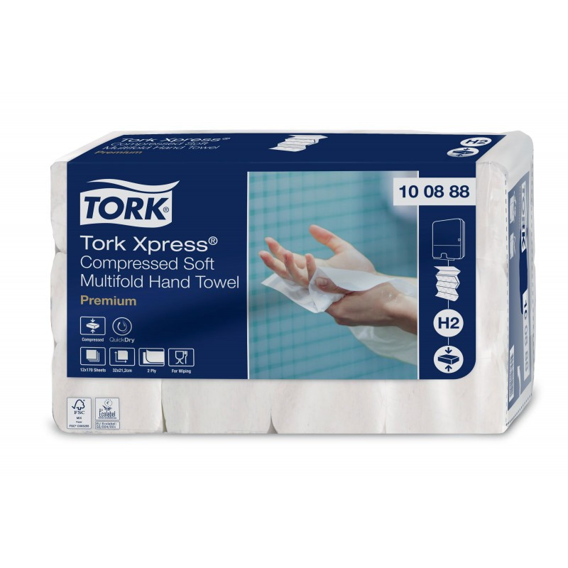 Essuie-mains Tork Xpress H2 M interfoliés blancs compressés