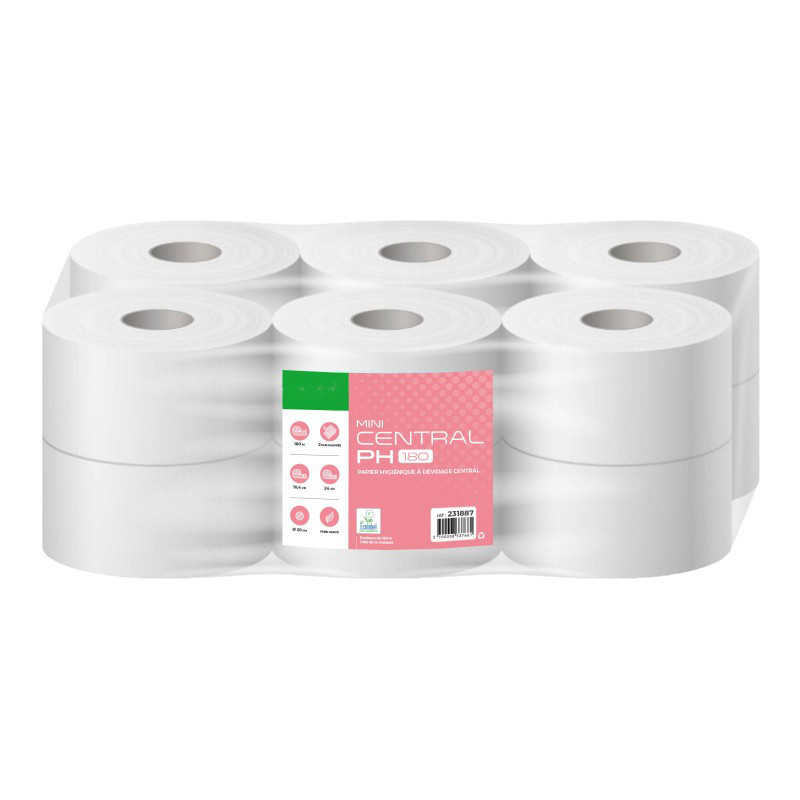 Papier toilette à dévidage central blanc Écolabel 2 plis