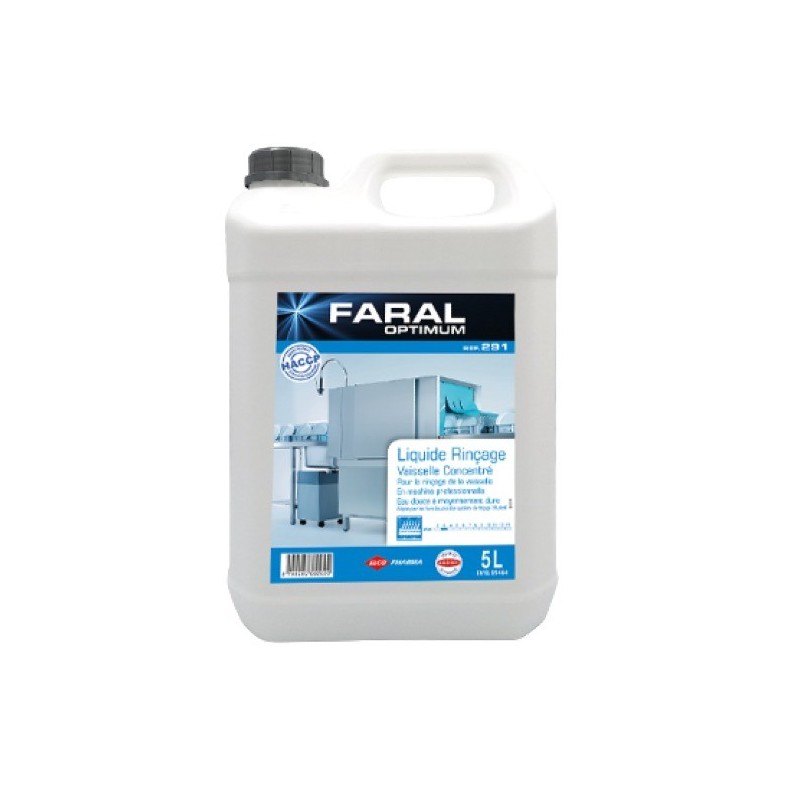 FARAL OPTIMUM 291 liquide de rinçage professionnel pour lave-vaisselle bidon 5 litres